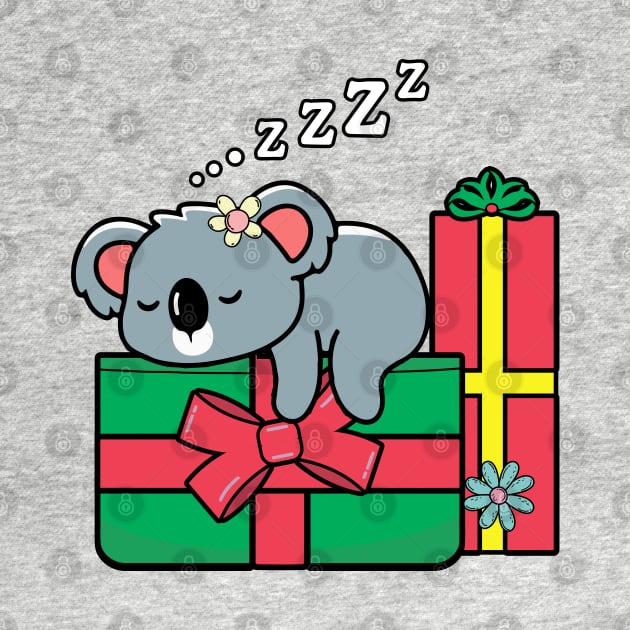 Christmas Koala Sleeping on Presents by ArtRUs